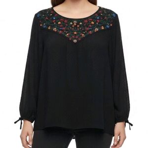 Torrid Swiss Dot Blouse Embroidered Floral Neckline
